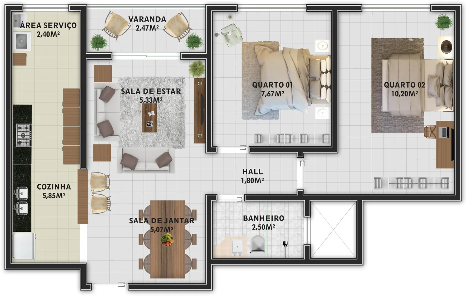 Planta apartamento 2 quartos opção