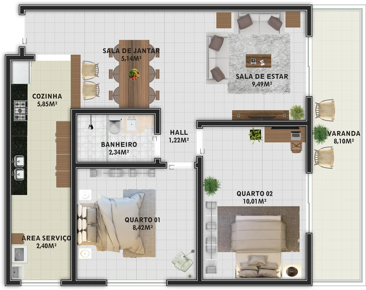 Planta apartamento 2 quartos
